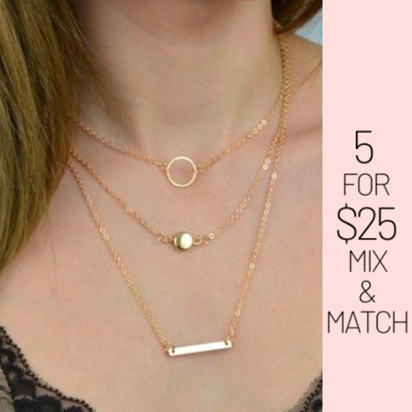 Jewelry - 5 for $25 Gold Color Layered Bar Circle Necklace
